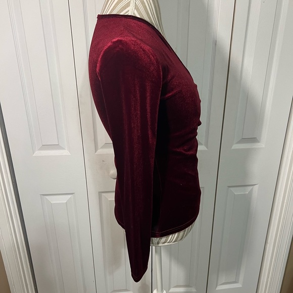 NWOT Guberry Burgundy Deep V Neck Long Sleeve Velvet Top - Picture 3 of 8